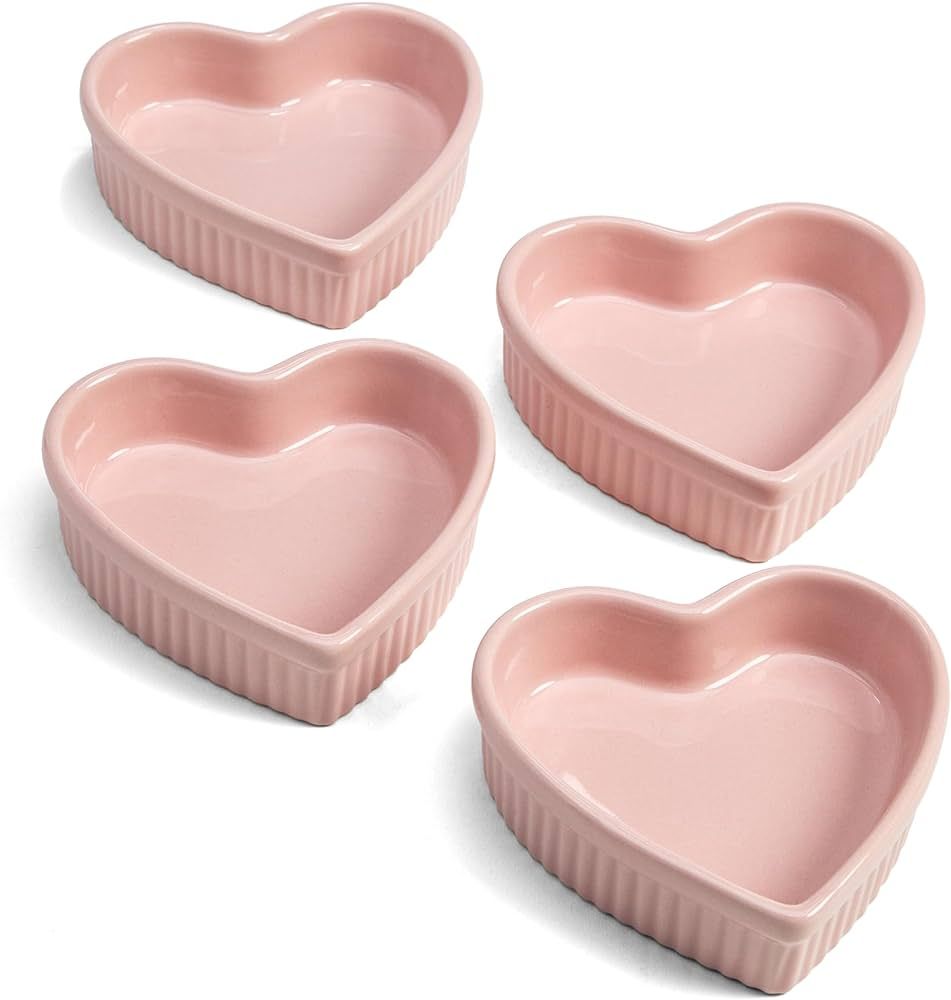Paris Hilton Heart Shaped Ramekin Set, Mini Ceramic Ramekins, Oven Safe Baking Dishes, Dishwasher... | Amazon (US)