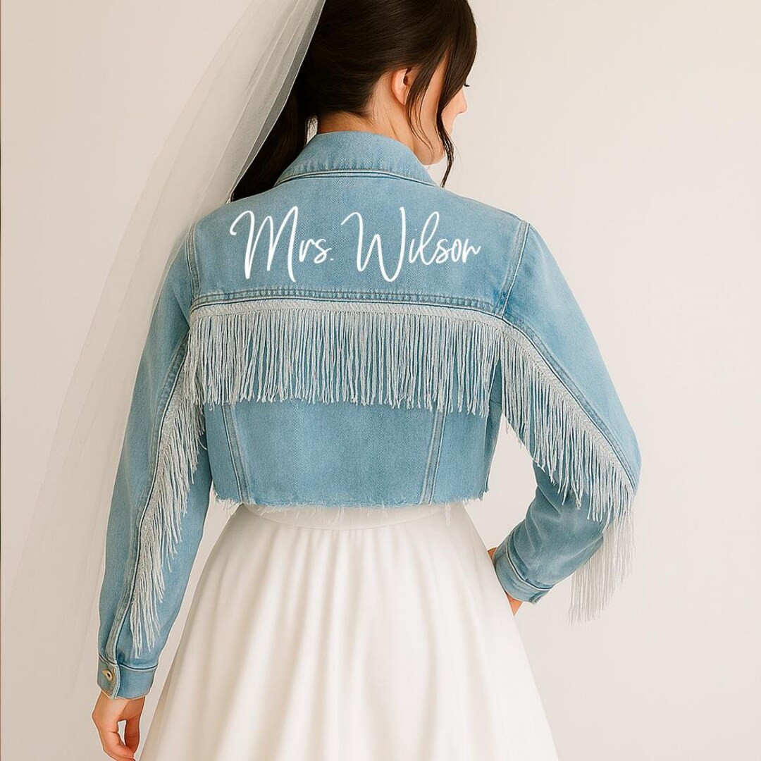 Blue Fringe Jean Jacket, Custom Denim Jacket, Personalized Denim Jacket, Bridal Denim Jacket, Bri... | Etsy (US)