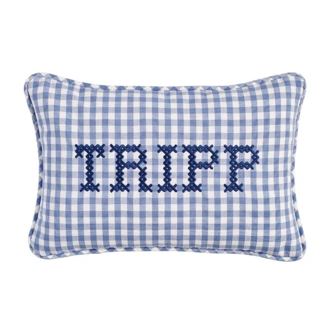 Blue Gingham Cross Stitch Tripp Pillow: Personalized Newborn Gift - Etsy | Etsy (US)
