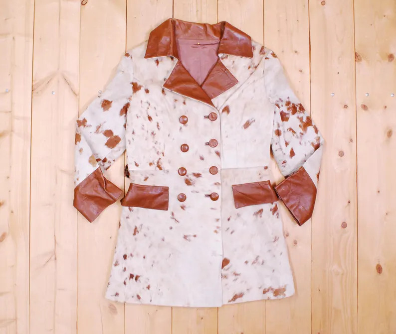 Vintage 1970's HAIR ON HIDE 3/4 Length Leather Jacket / Cow Hide / Cowhide / Western / Cowboy / R... | Etsy (US)