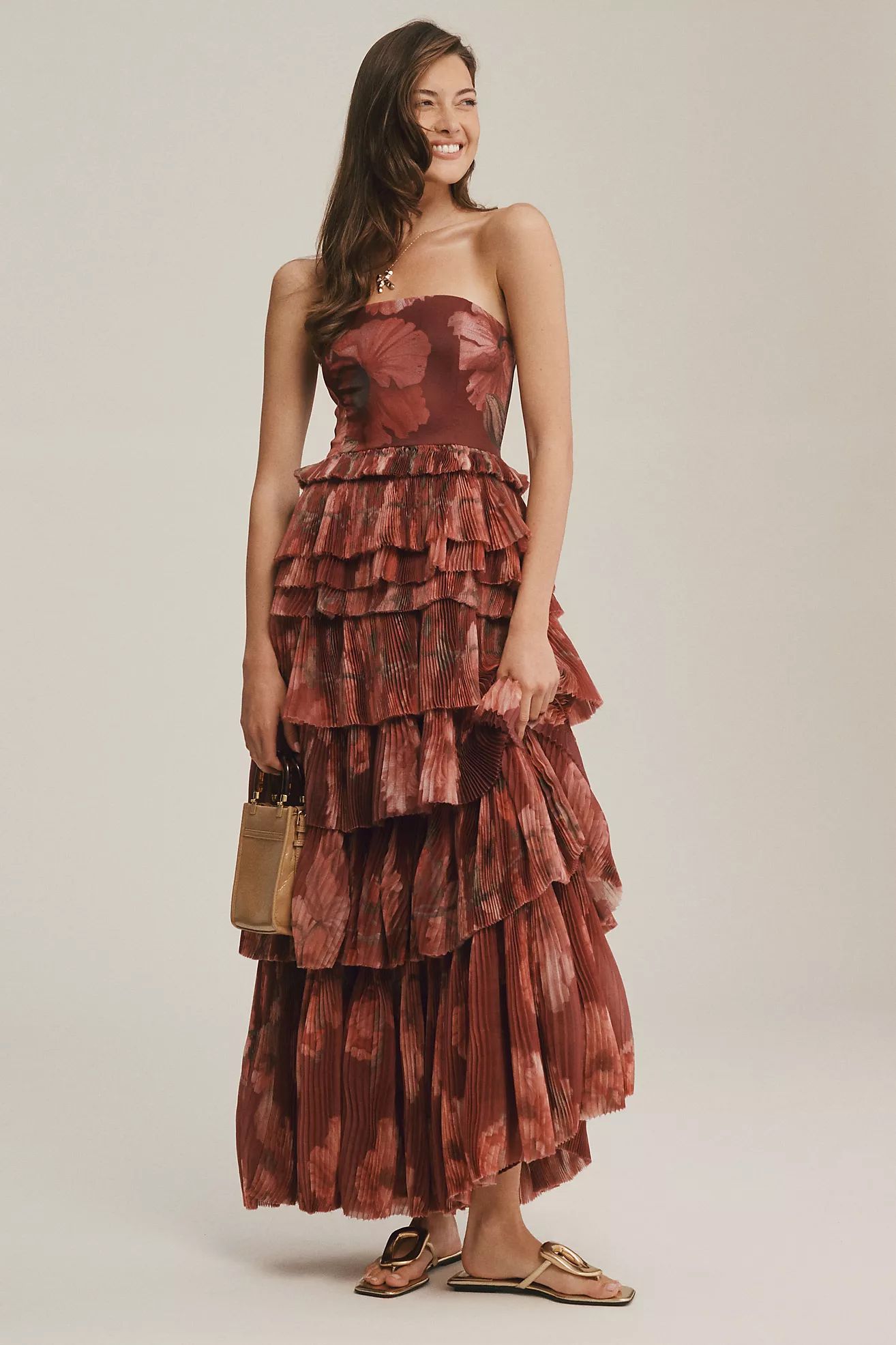 Hutch Nalina Strapless Floral Tiered Tulle Maxi Dress | Anthropologie (US)