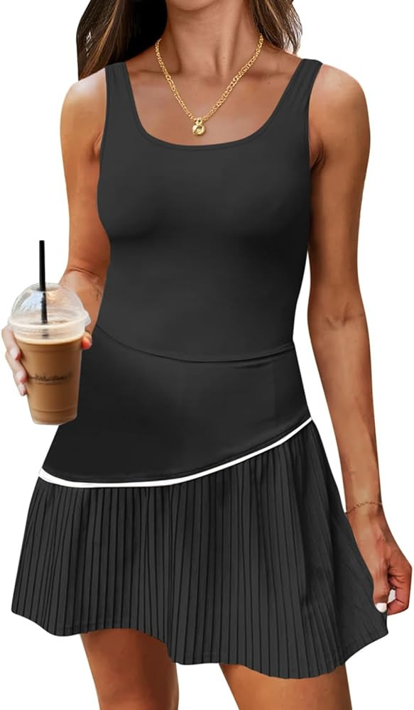 Fisoew Womens Tennis Dress with Built in Shorts and Bra Summer Sleeveless Pleated Golf Athletic M... | Amazon (US)