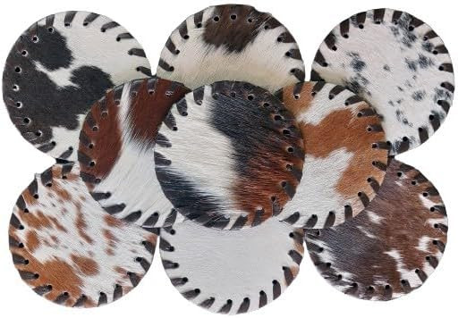 Cowhide Coasters Set of 6 pcs Round Natural Cowhides Drink Pads Hair On Genuine Leather Tea Cup M... | Amazon (US)