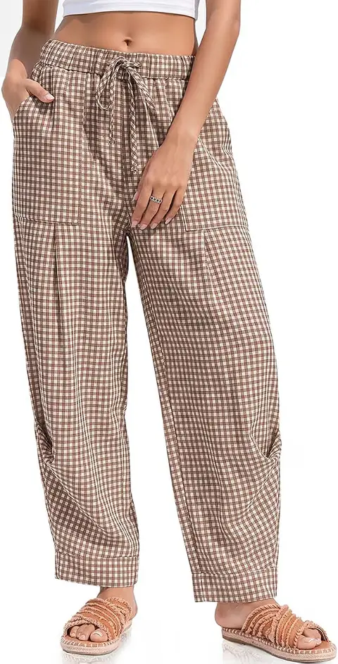 TARSE Womens Linen Barrel Pants Casual Summer Travel Lounge Trousers
