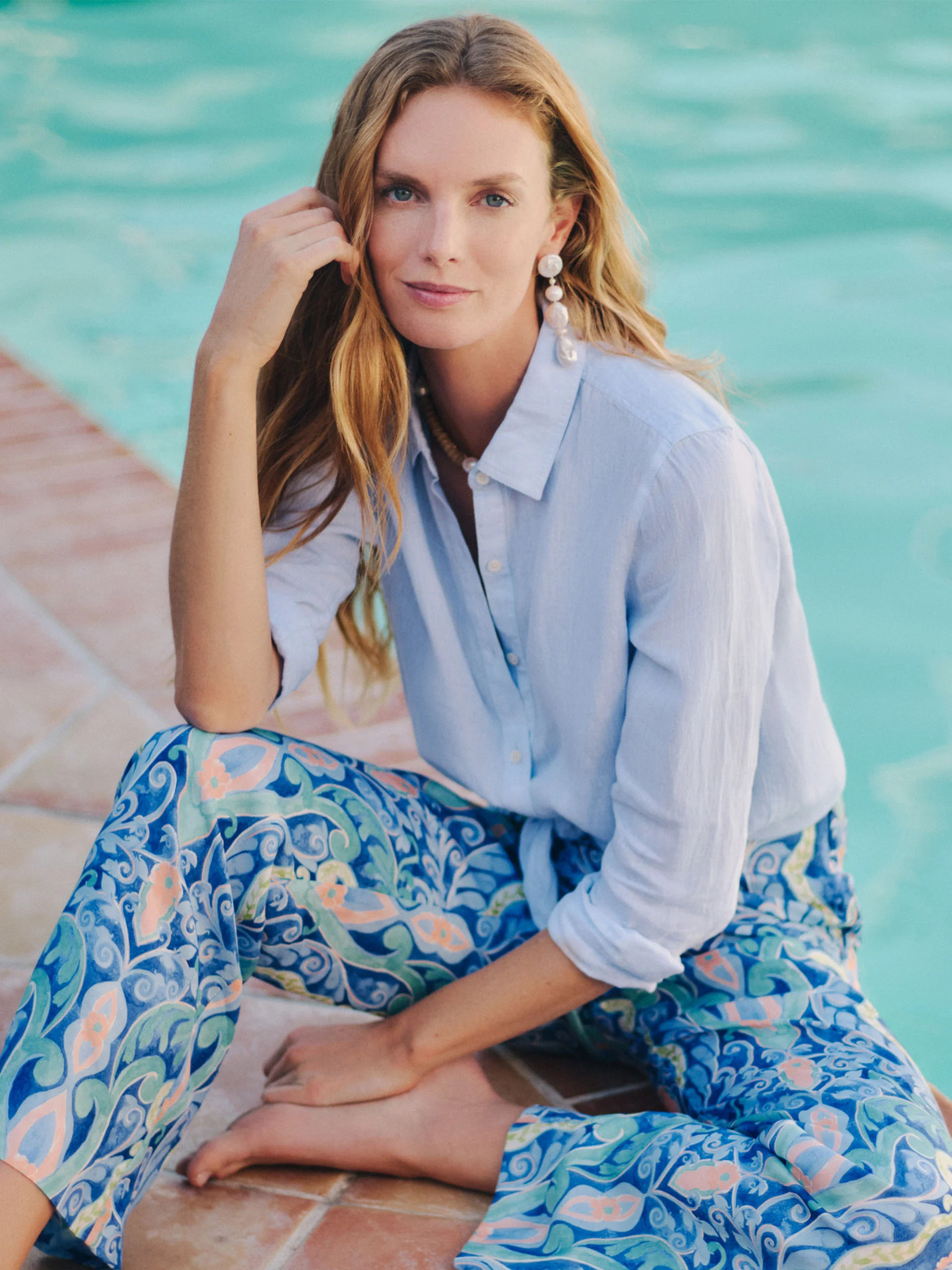 Sky_Blue Solid Britt Linen Shirt   | Women's Tops | J.McLaughlin | J.McLaughlin