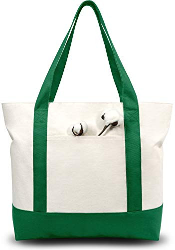 TOPDesign Stylish Canvas Tote Bag with an External Pocket, Top Zipper Closure, Daily Essentials (Green/Natural) | Amazon (US)