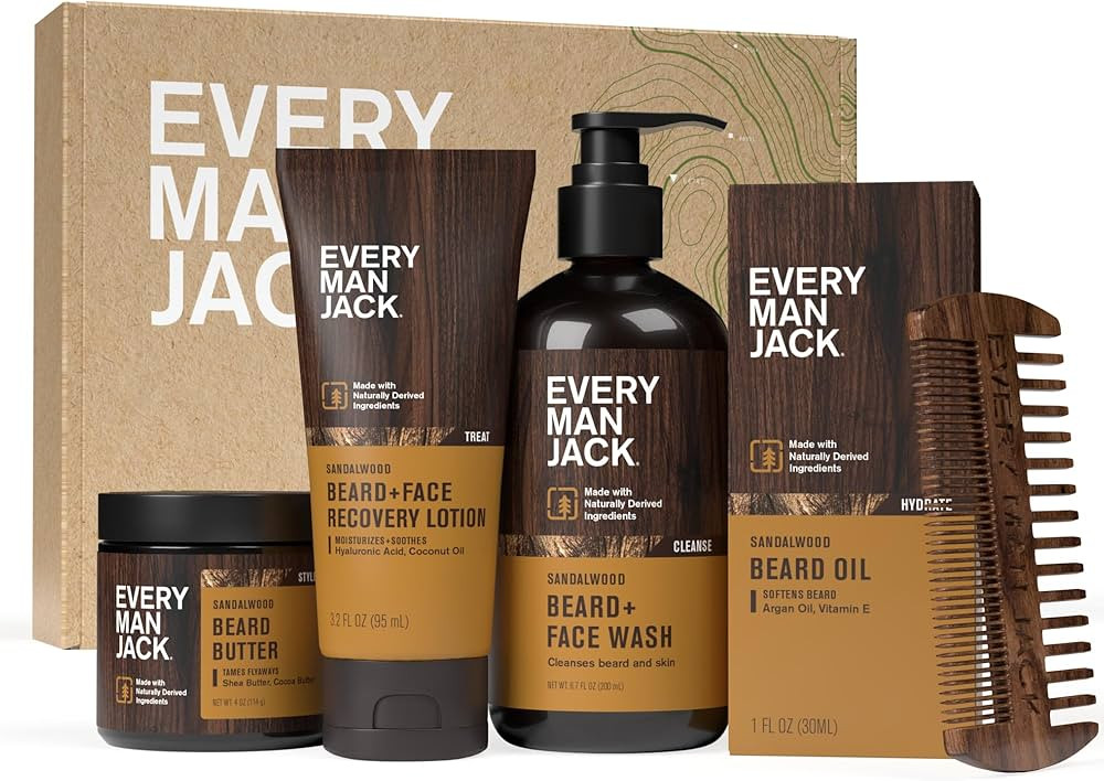 Every Man Jack Men's Sandalwood Beard Set - Perfect for Every Guy - Five Grooming Essentials For ... | Amazon (US)