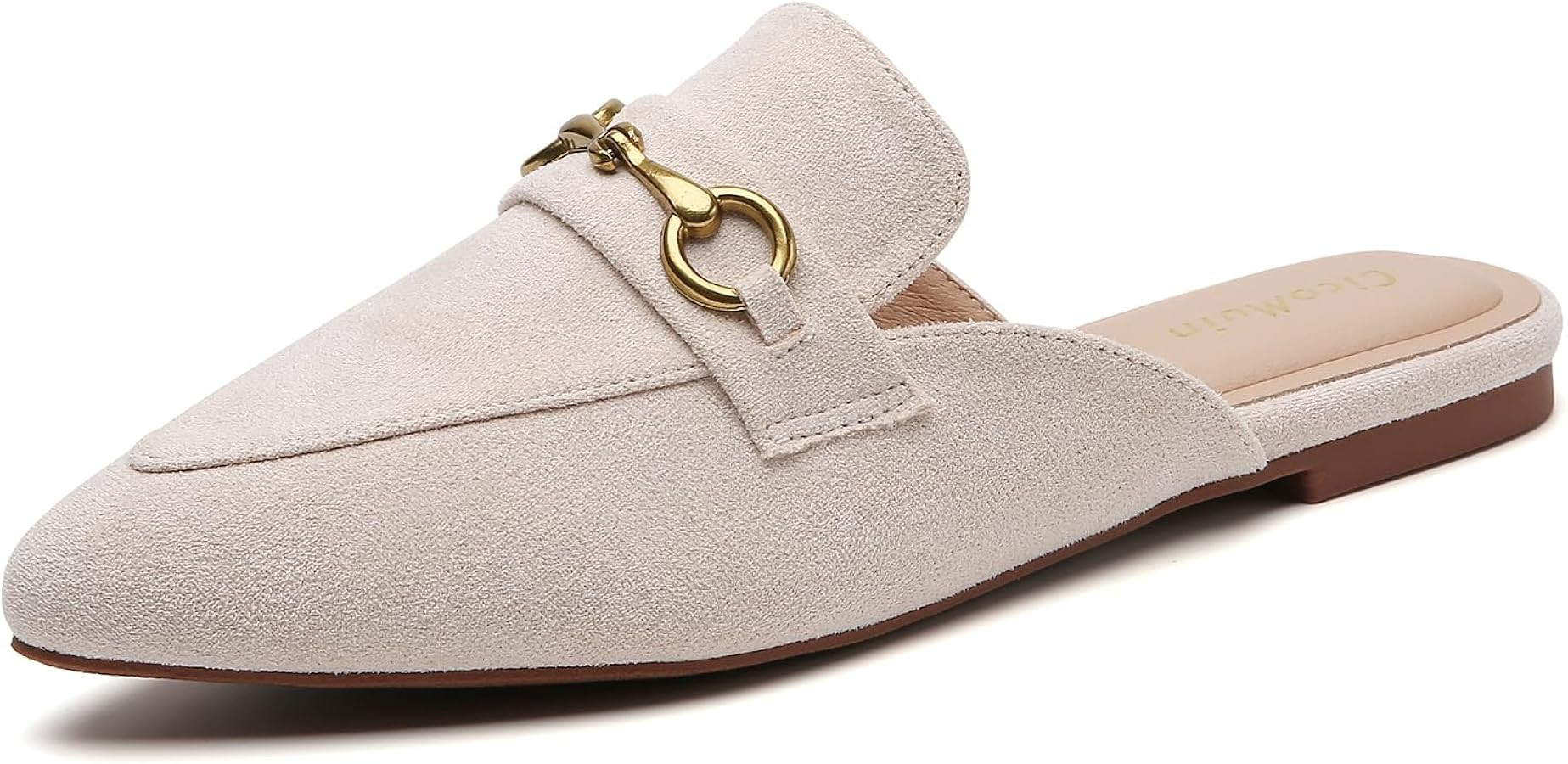 Buckle Mules for Women Pointed Toe Backless Flat Mules Slip on Slides Loafer Shoes | Amazon (US)