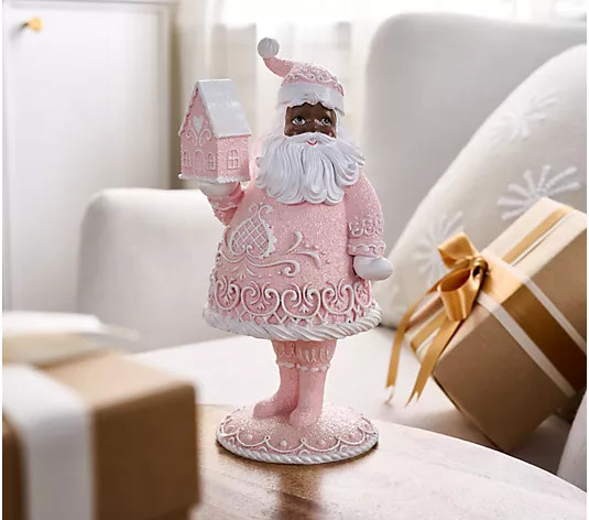 Petite Gingerbread Lace 9" Santa Figure by Valerie - QVC.com | QVC