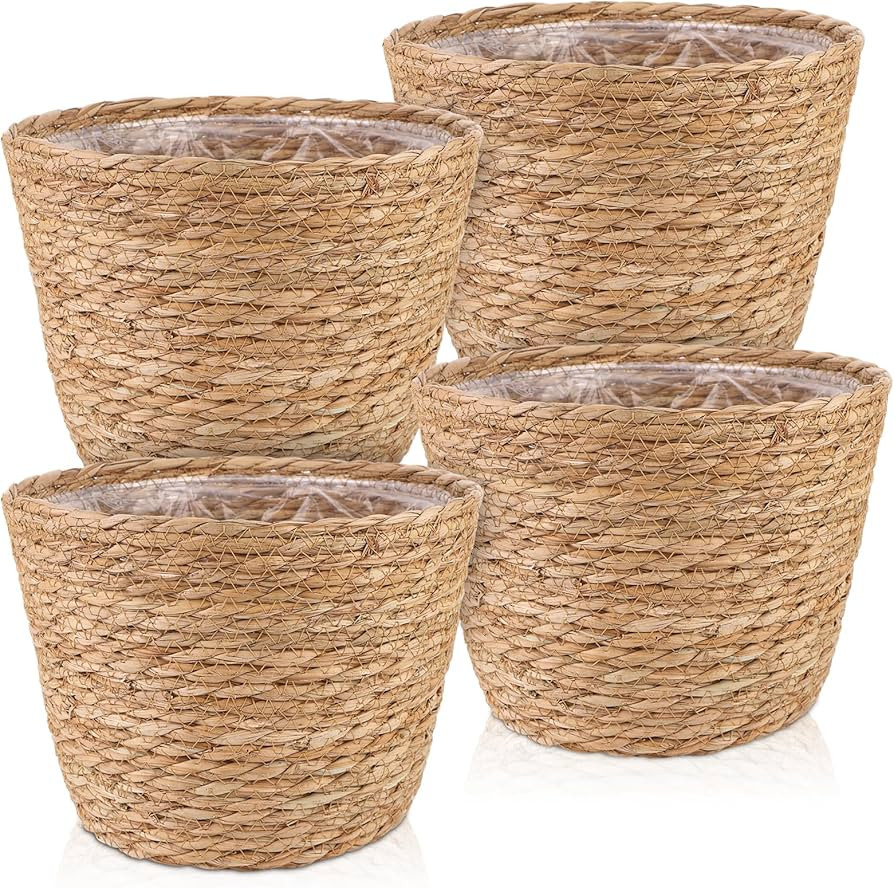 4 Pcs Large Premium Seagrass Planter Basket with Plastic Lining Natural Stylish Planter Baskets I... | Amazon (US)