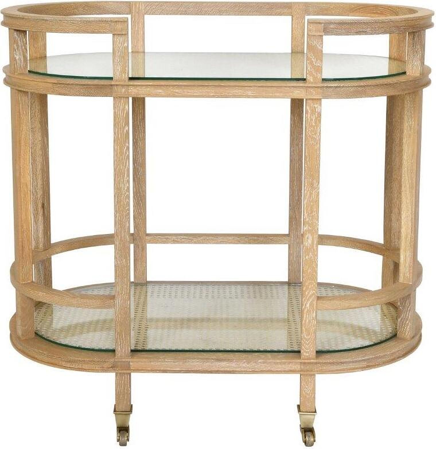 Oval Bar Cart With Two Natural Cane Shelves And Cerused Oak Frame | 1stopbedrooms