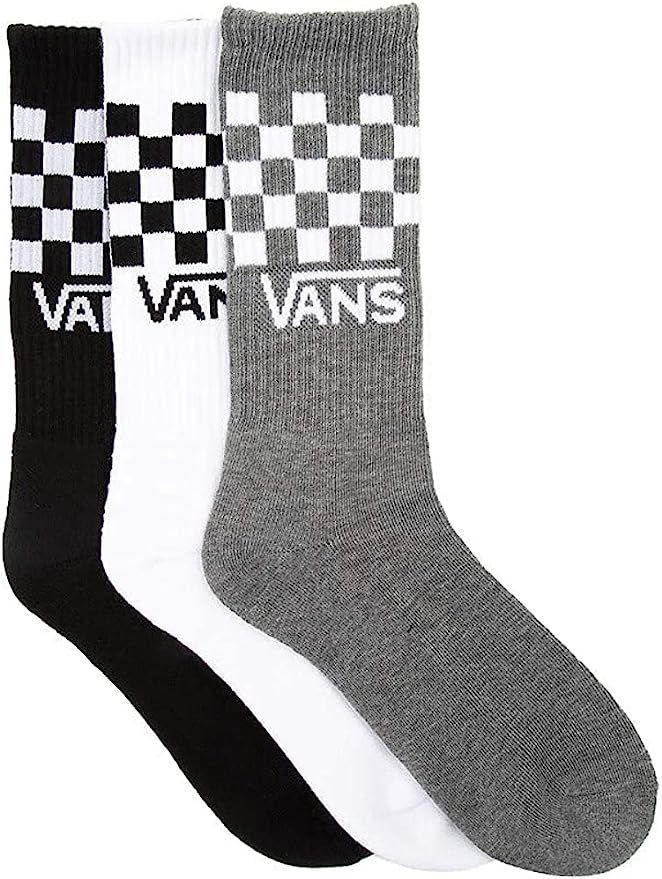 Vans Mens Checkered Crew | Classic Check Crew-Socks 3-Pair Pack Socks 3 Assorted Large 9.5-13 | Amazon (US)