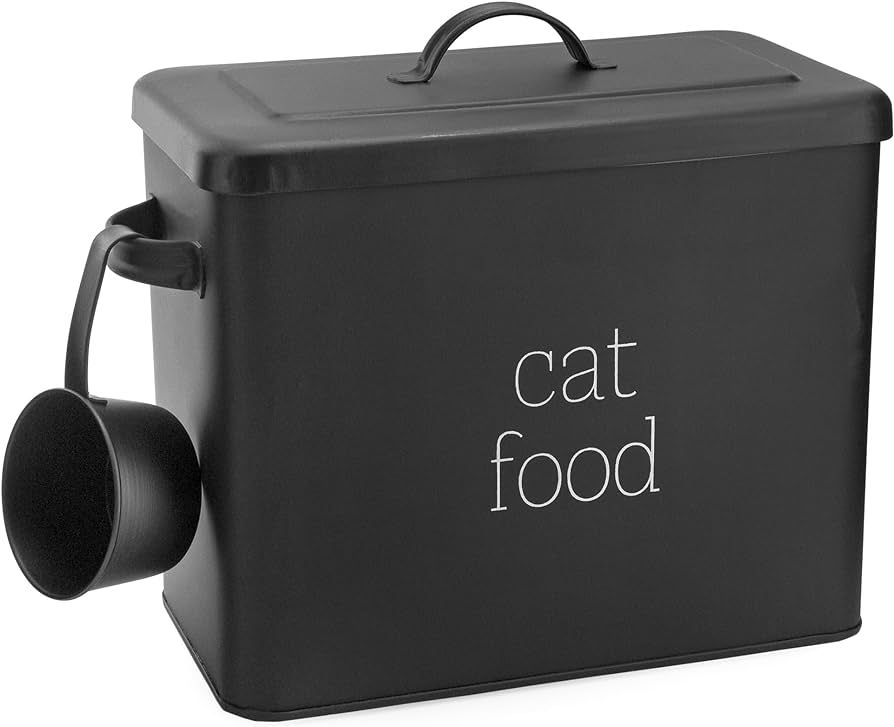 AuldHome Farmhouse Cat Food Container (Black); Enamel Look Rustic Cat Food Bin with Scoop | Amazon (US)