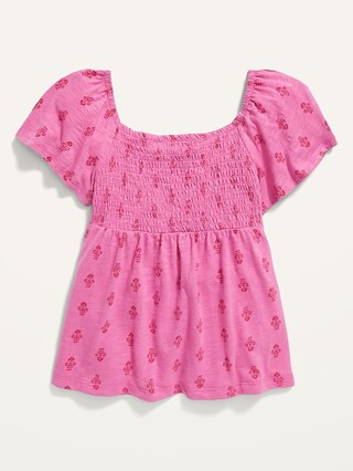 Short-Sleeve Smocked Slub-Knit Swing Top for Girls | Old Navy (US)