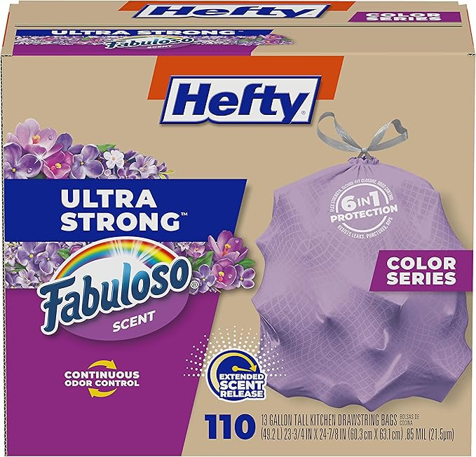 Hefty Ultra Strong 13 Gallon Trash Bags, Tall Kitchen Trash Bags 13 Gallon Size, Resist Leaks, Pu... | Amazon (US)