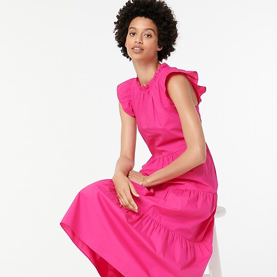 Tiered ruffle-sleeve cotton poplin dress | J. Crew US