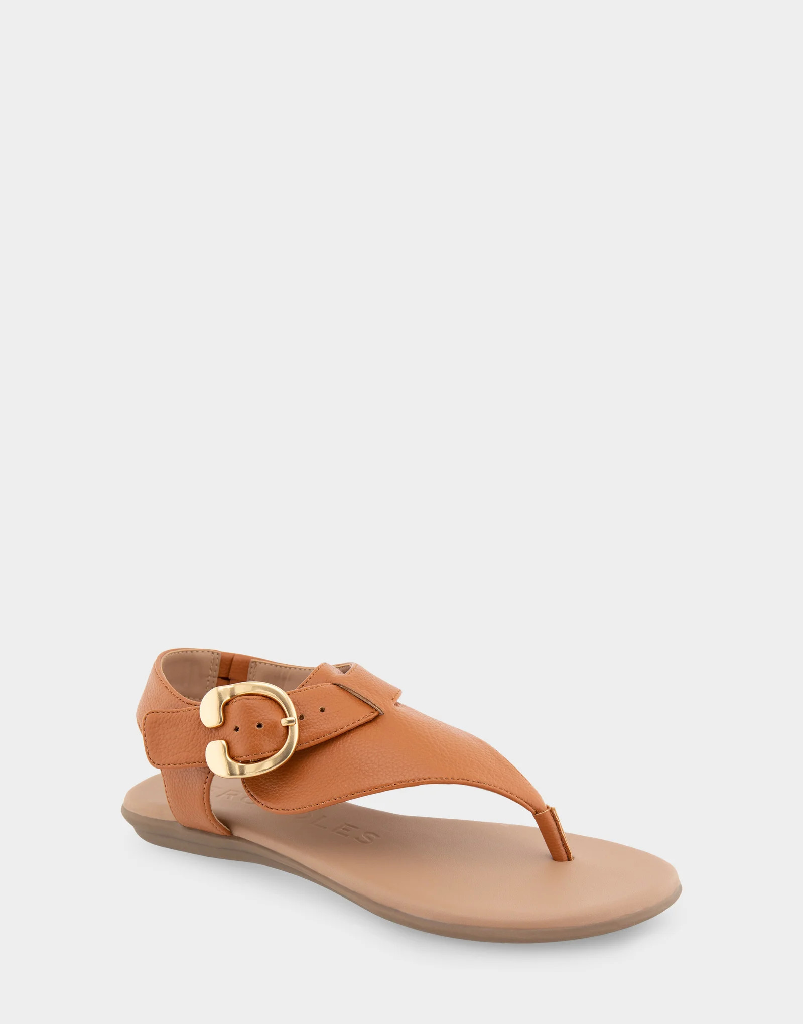 Women's Buckle Detail Back Strap Thong Sandal in Tan Grainy Faux Leather | Aerosoles