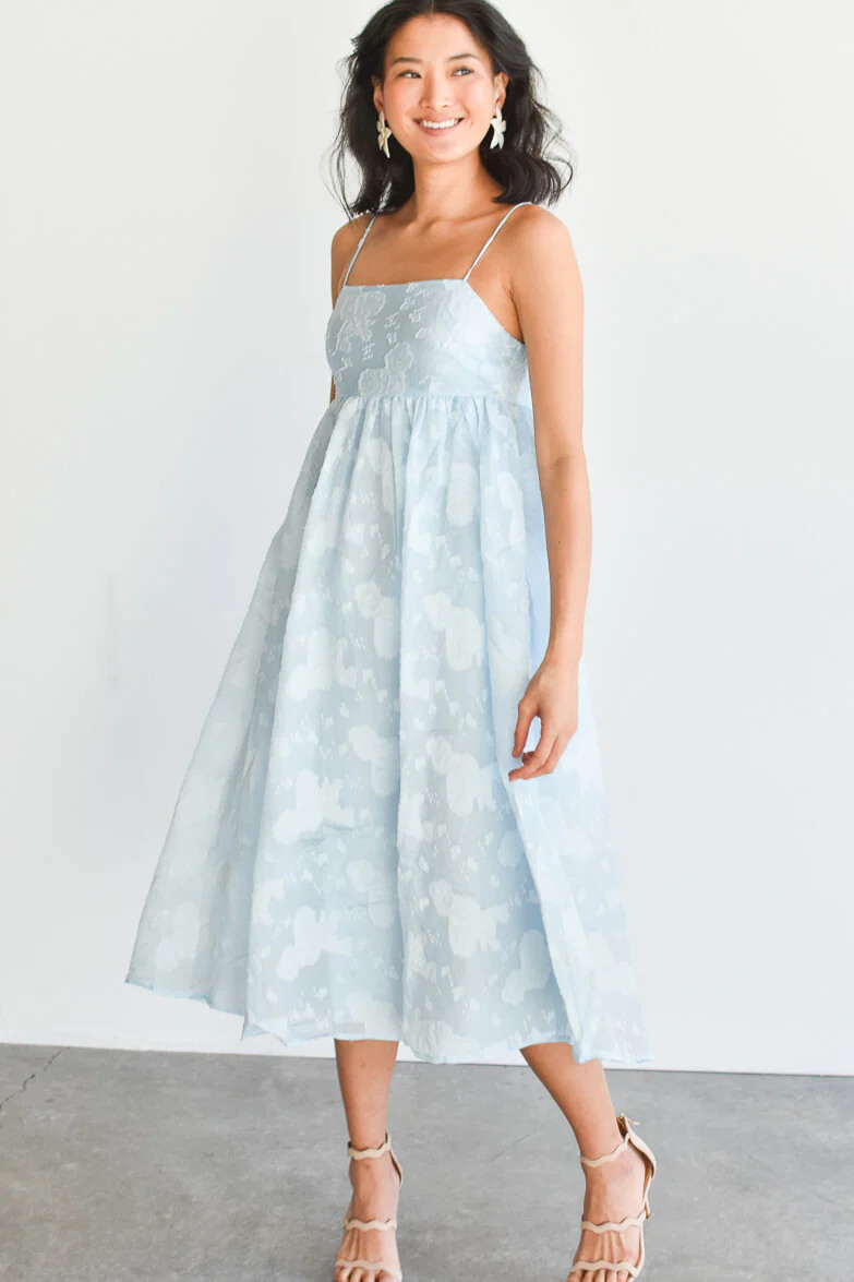 Helena Blue Jacquard Midi Dress | Confête