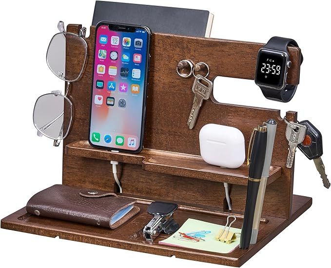 ANWBROAD Gifts for Men Wood Phone Docking Station Birthday Gifts for Him Desktop Storage Station ... | Amazon (UK)