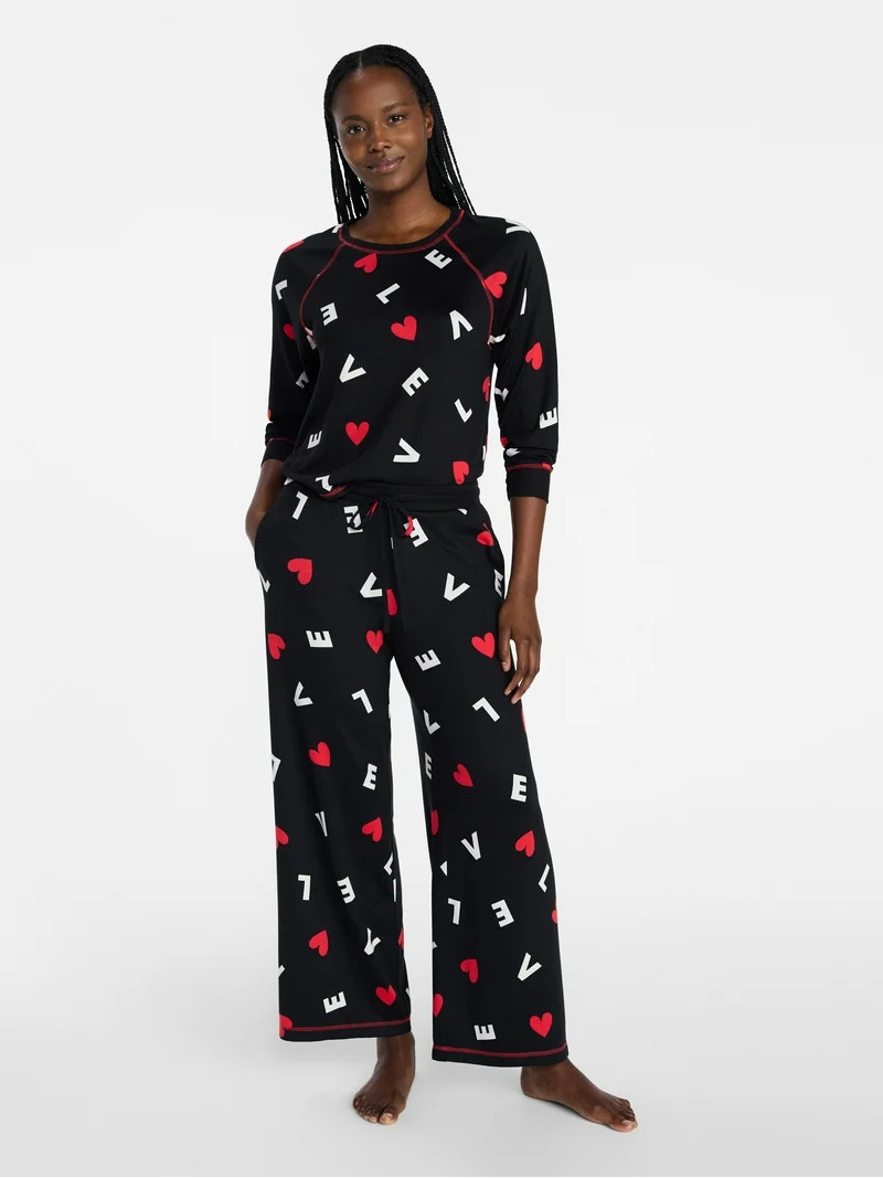 Joyspun Women's Cozy Lounge Collection Hacci Long Sleeve Top and Pants Pajama Set, 2-Piece, Sizes... | Walmart (US)