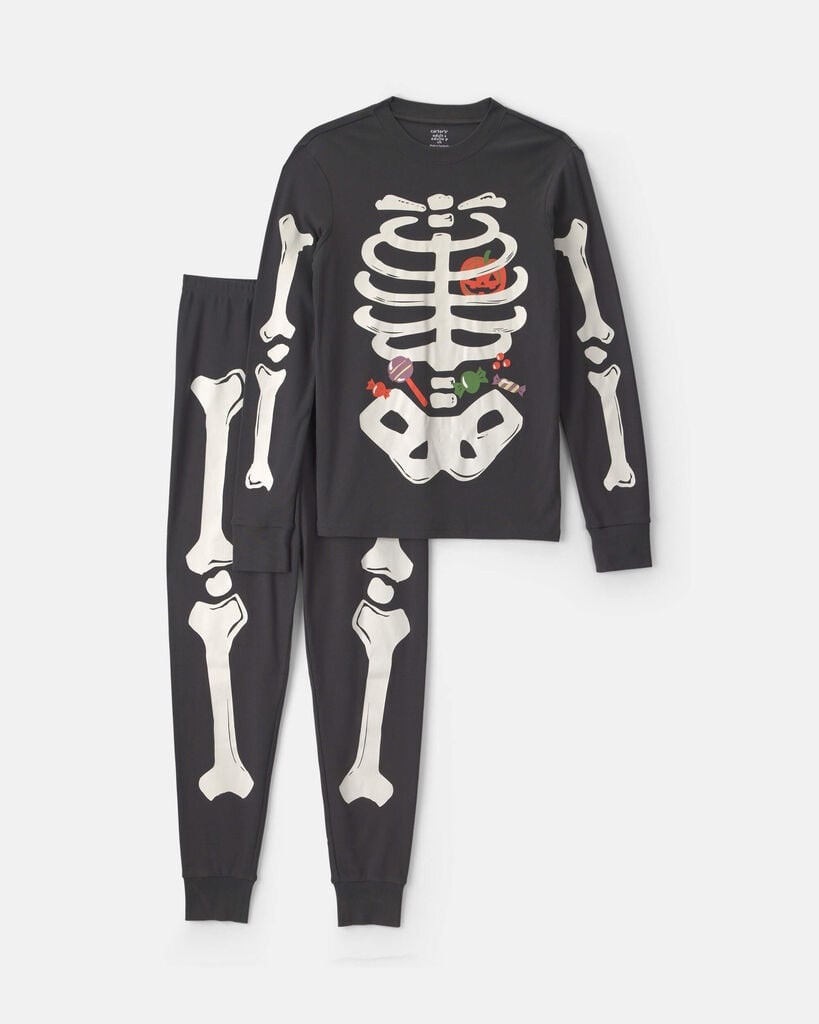Carter's adult 2-piece halloween glow in the dark skeleton 100% cotton snug fit pajama set L Black | Carter's Inc