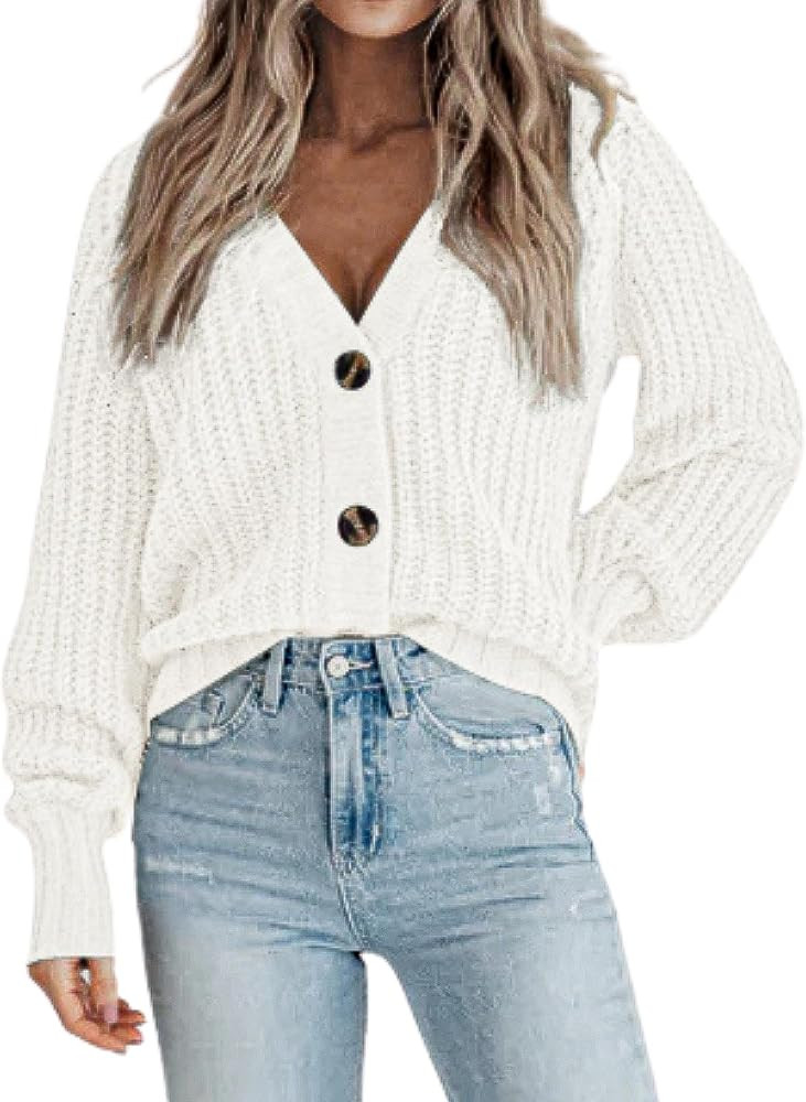 Zeagoo Women's 2024 Fall Chunky Knit Cardigans Open Front Long Sleeve V Neck Button Loose Cardiga... | Amazon (US)