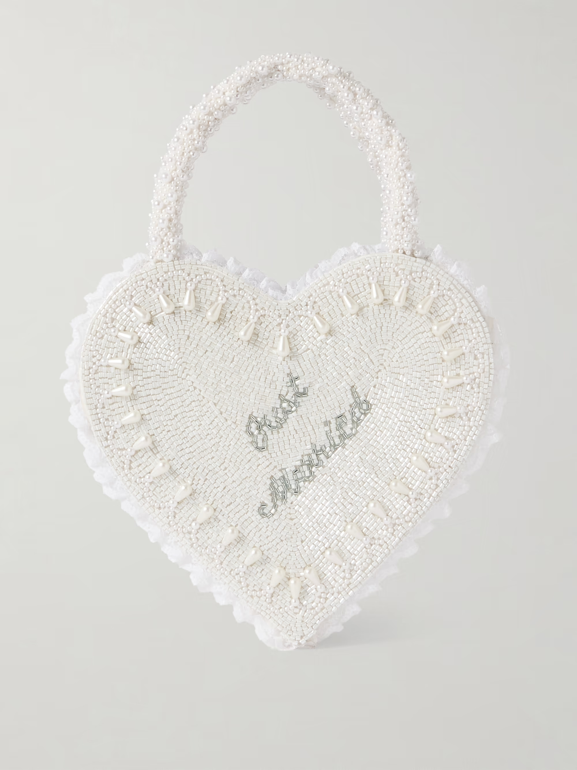 Just Married lace-trimmed beaded twill tote | NET-A-PORTER (US)
