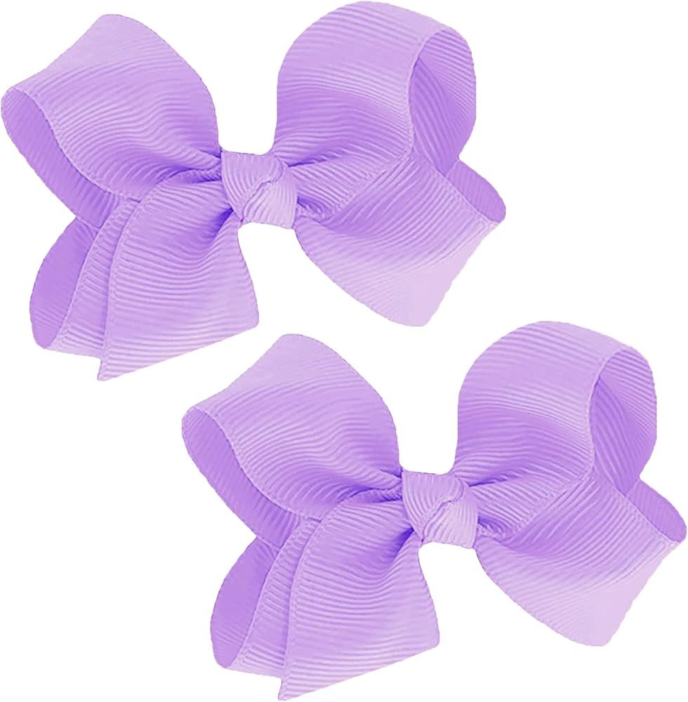 WD2U Baby Girls Set of 2 Small GrosGrain 3" Boutique Hair Bows Alligator Clips | Amazon (US)