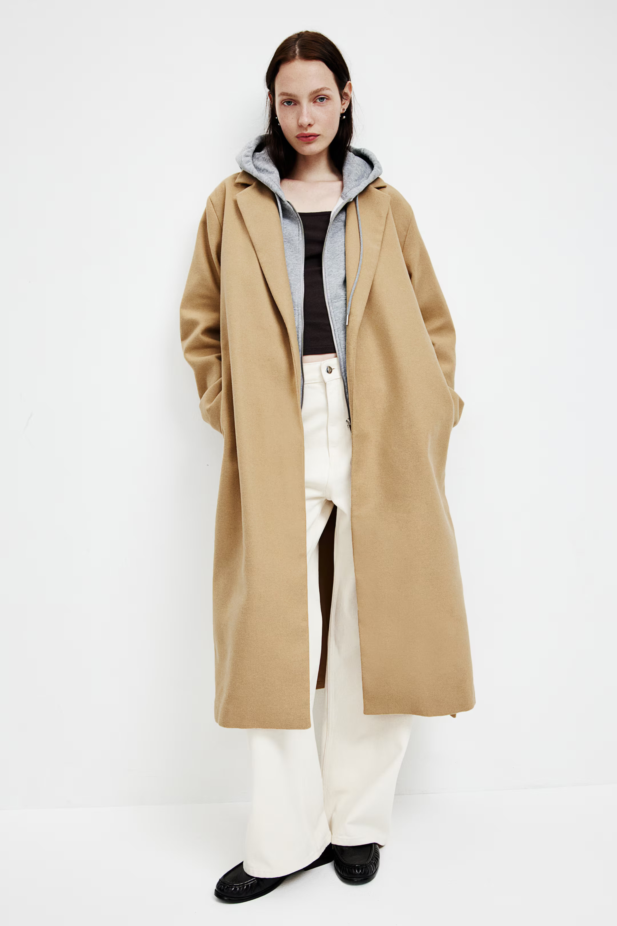 Brushed-Finish Tie-Belt Coat - Beige - Ladies | H&M US | H&M (US + CA)