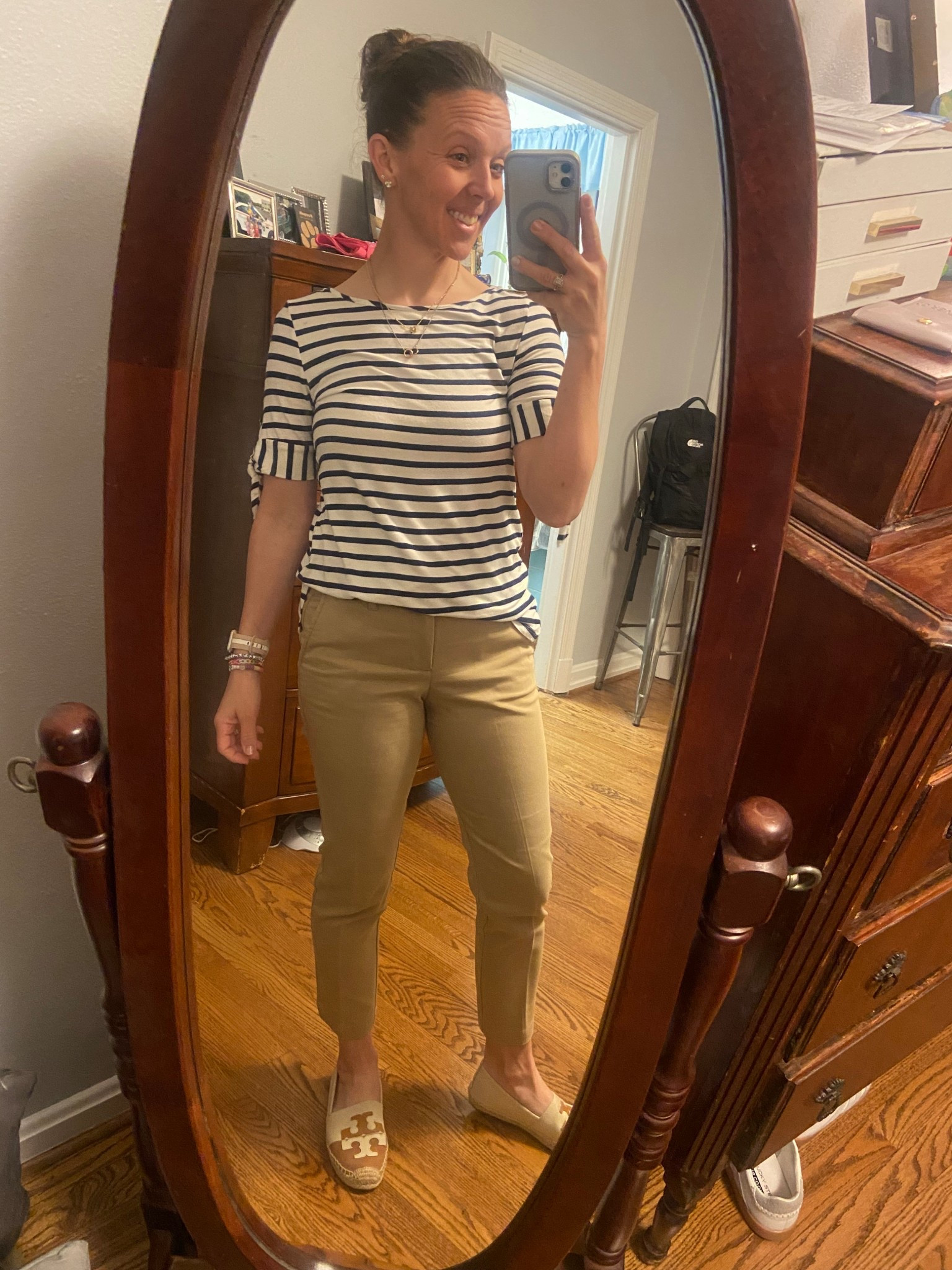 Teacher outfit - I have these pants in three colors; so comfortable and easily dressed up or down  


#shein #stripedtop #under10 #budgetfriendly #teacher #worktop #designerdupe #bubblenecklace #beewatchband #gap #workpants 
#LTKSaleAlert #LTKWorkwear 

#LTKOver40 #LTKU #LTKootd