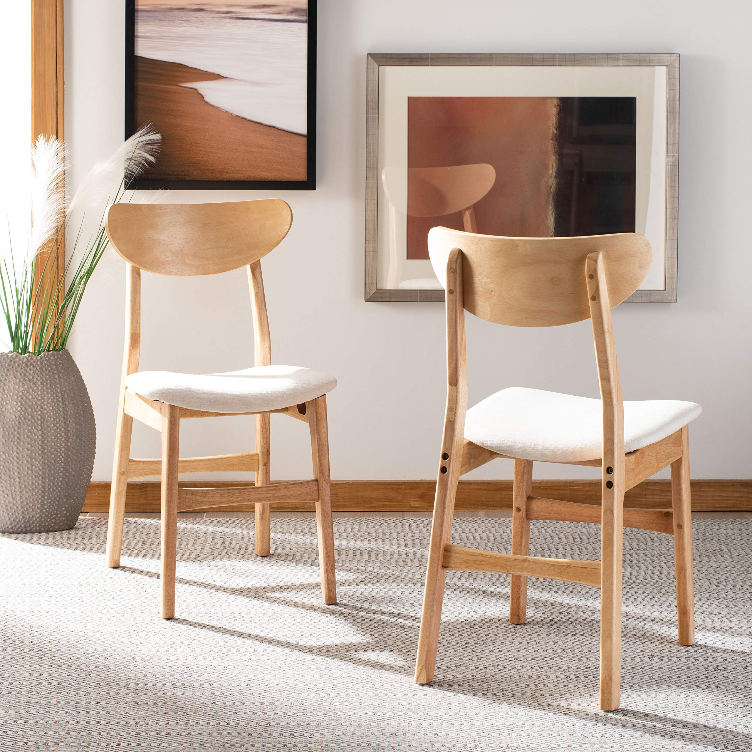 Safavieh Home Lucca Retro Natural and White Cushion Dining Chair, Set of 2 | Amazon (US)