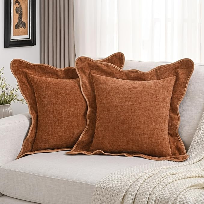FUTEI Soft Cozy Rust Chenille Decorative Throw Pillow Covers 20x20 Inch Set of 2,Double Stitch Sc... | Amazon (US)