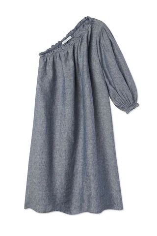 Milly Midi Dress in Navy Linen | Lake Pajamas