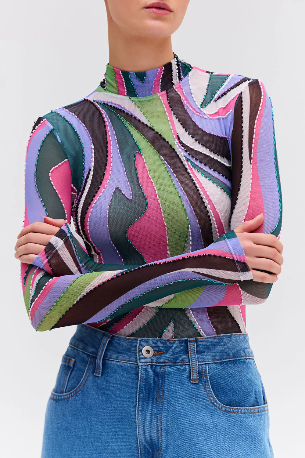 Delos Beaded Tulle Bodysuit (FINAL SALE) | PatBO