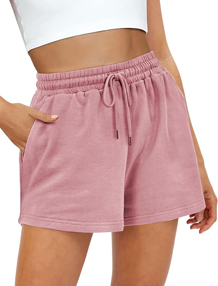 Buauty Womens Sweat Shorts, Summer Lounge Cotton Drawstring Shorts with Pockets Athletic Running ... | Amazon (US)