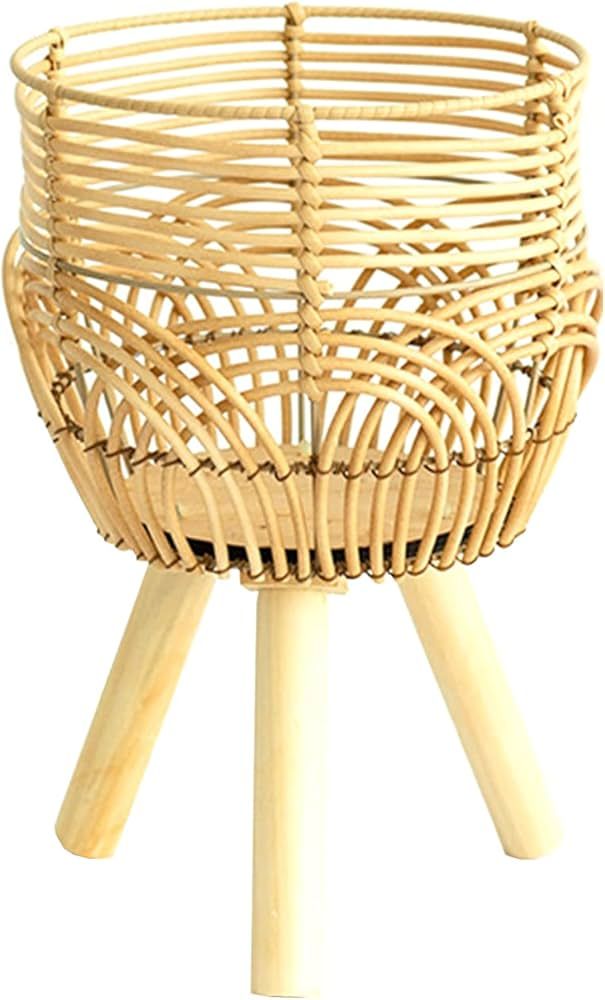 Bamboo Woven Flower Pot Stand Rattan Woven Plant Pot with Legs Handwoven Flower Plant Holder Cont... | Amazon (US)