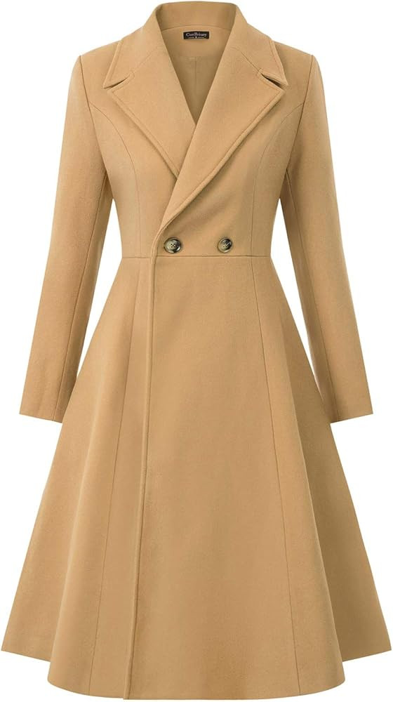 CURLBIUTY Women's Pea Coat Double Breasted A Line Long Trench Coat Winter Dress Coat with Pockets | Amazon (US)