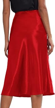Rooscier Women's Silky Satin High Waist A Line Flared Zipper Elegant Midi Skirt | Amazon (US)