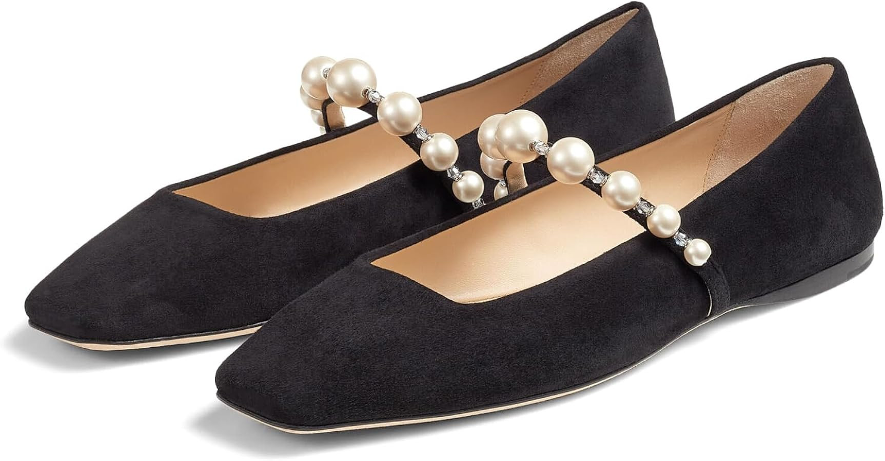 MIRAAZZURRA Mary Jane Flats for Women Ballet Flats Square Toe Pearl Strap Retro Dress Shoes | Amazon (US)