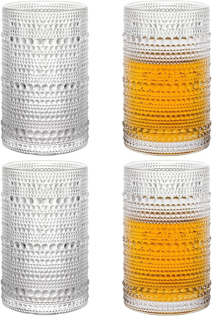 Swetwiny 4 Pack Hobnail Drinking Glasses, 12 Ounce Vintage Drinking Glasses, Old Fashioned Glassw... | Amazon (US)