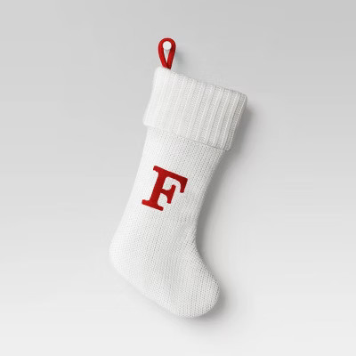 Knit Monogram Christmas Stocking White F - Wondershop™: Initial Stocking, Holiday Decor, 20" x 8", Spot Clean | Target