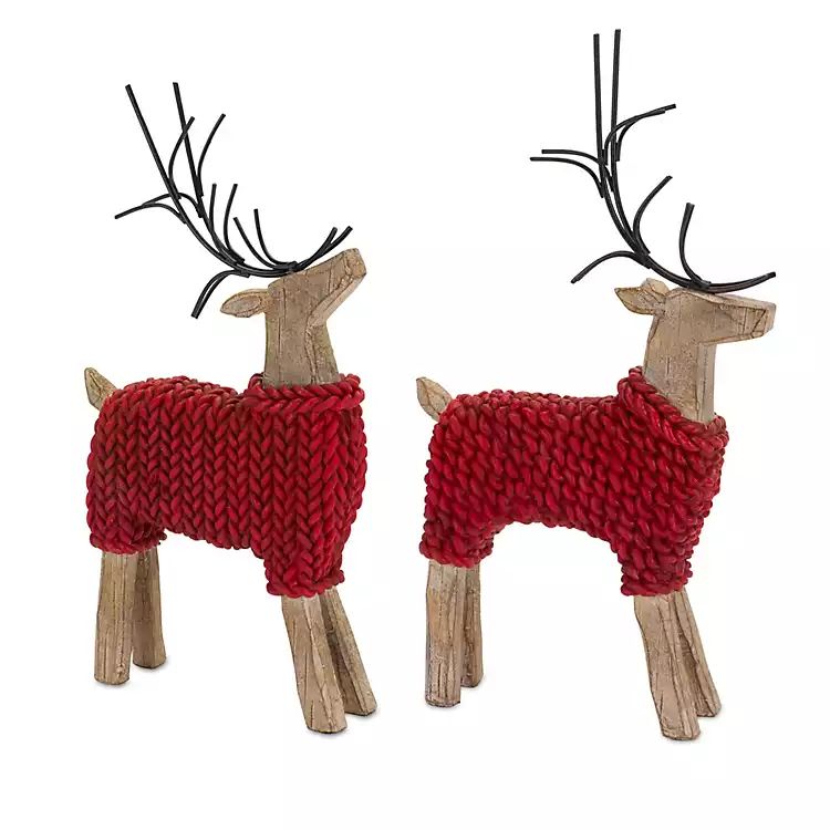 Red Cozy Deer In Knit Sweaters 2-pc. Figurine Set | Kirkland's Home