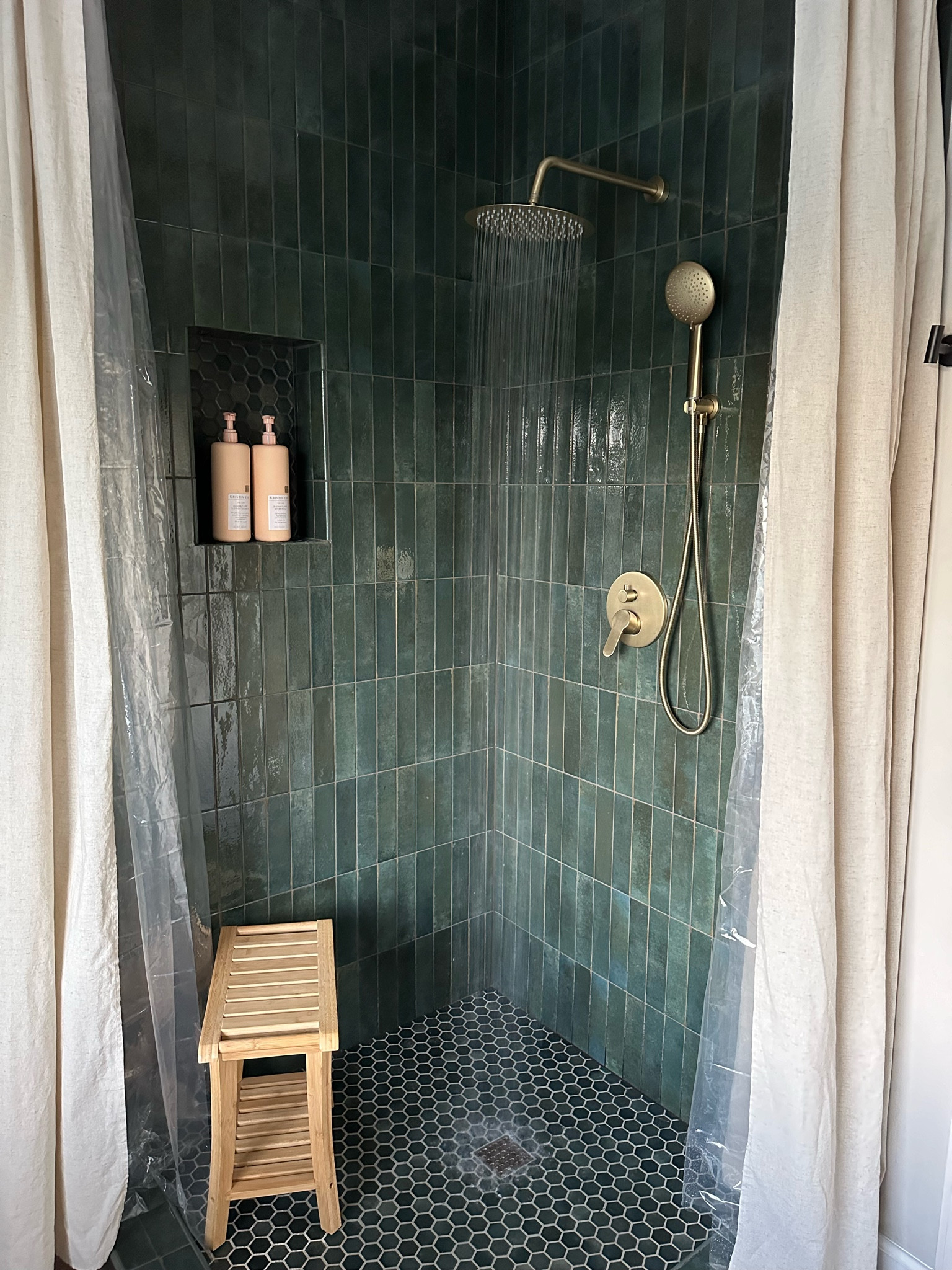 LOVING our new shower upgrade. This shower head is my all time favorite and such good quality, the bench still looks new and tolerates water well, and glass is expensive so this shower curtain is perfect and fits the look so well. Bathroom remodel by Amazon and I’m obsessed. 

#LTKHome