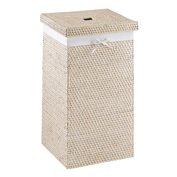 Square Rattan Hamper Whitewash | The Container Store