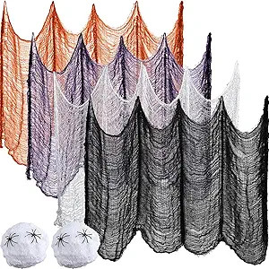 Tatuo 4 Pieces Halloween Creepy Cloth 31 x 87 Inch and 2 Pieces Stretch Spider Web Spooky Hallowe... | Amazon (US)