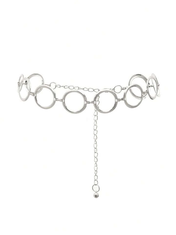 1pc Geometric Circular Single Layer Body Chain With Personality, Simple Punk Metal Waist Chain For Women | SHEIN