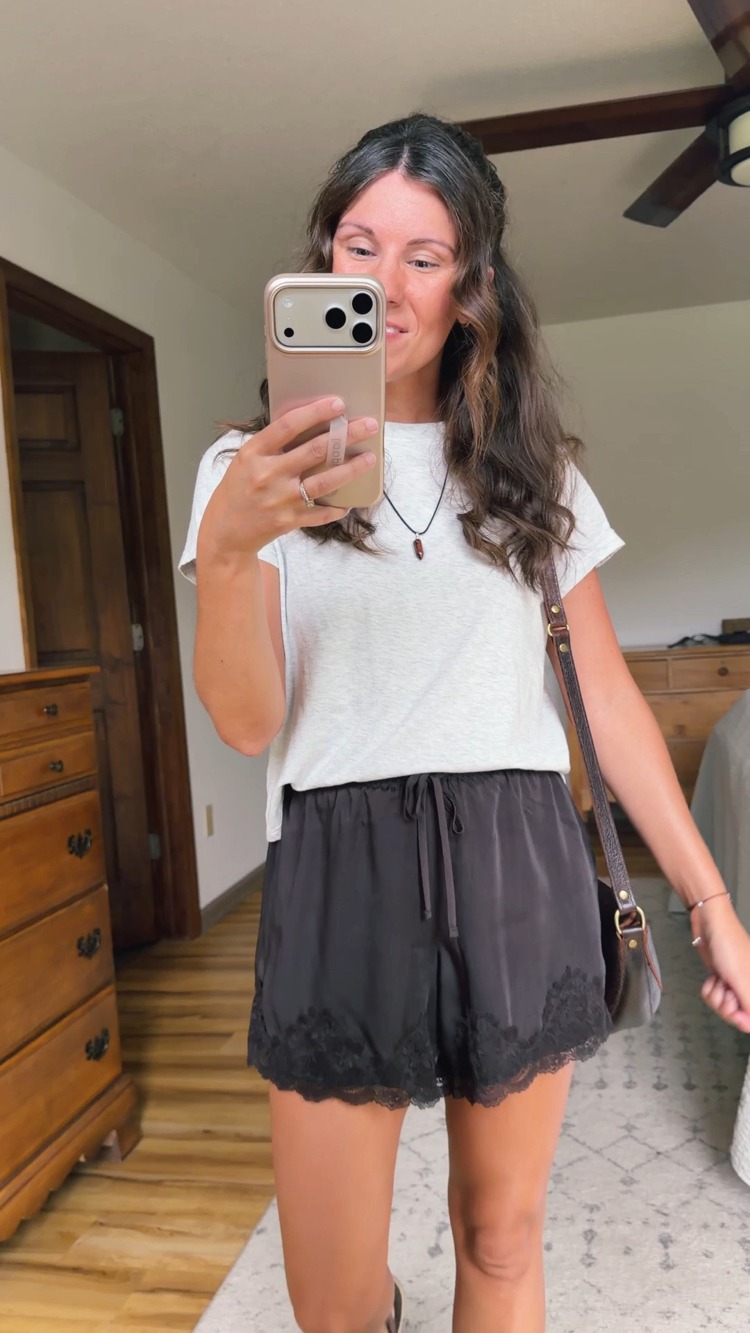 Dinner out outfit🤎

small in my tee (selling out so also linked similar), xs in my shorts, xs in my denim shirt, and 6 in my sandals. My necklace is older so linked similar. Love this leather crossbody bag!🤎

#LTKPetite #LTKSeasonal #LTKootd