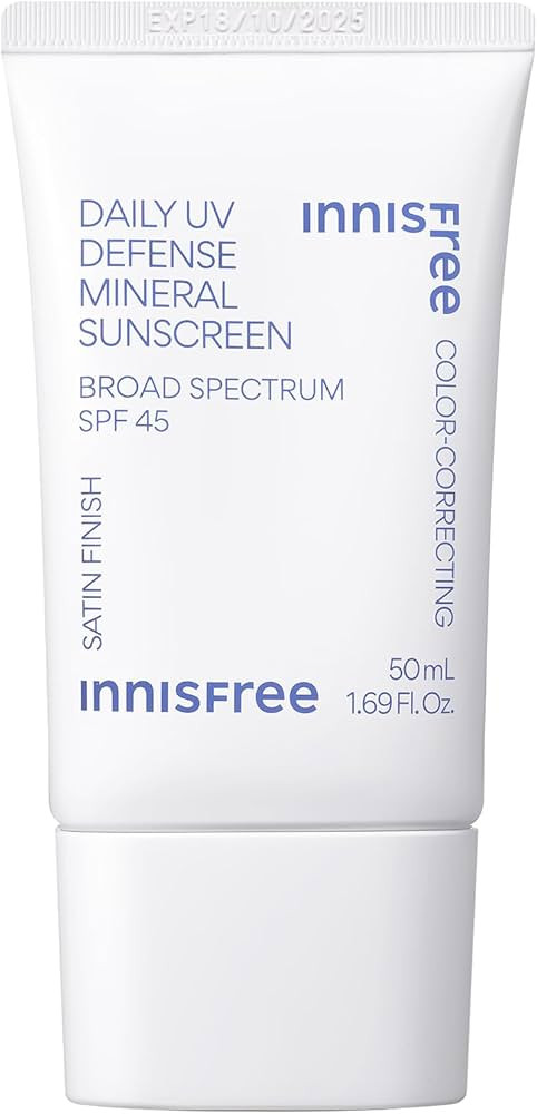 innisfree Daily UV Defense Mineral Sunscreen Broad Spectrum SPF 45 with Sooting Cica and Color Co... | Amazon (US)