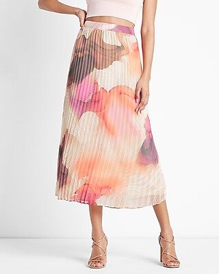 Super High Waisted Printed Pleated Midi Skirt | Express
