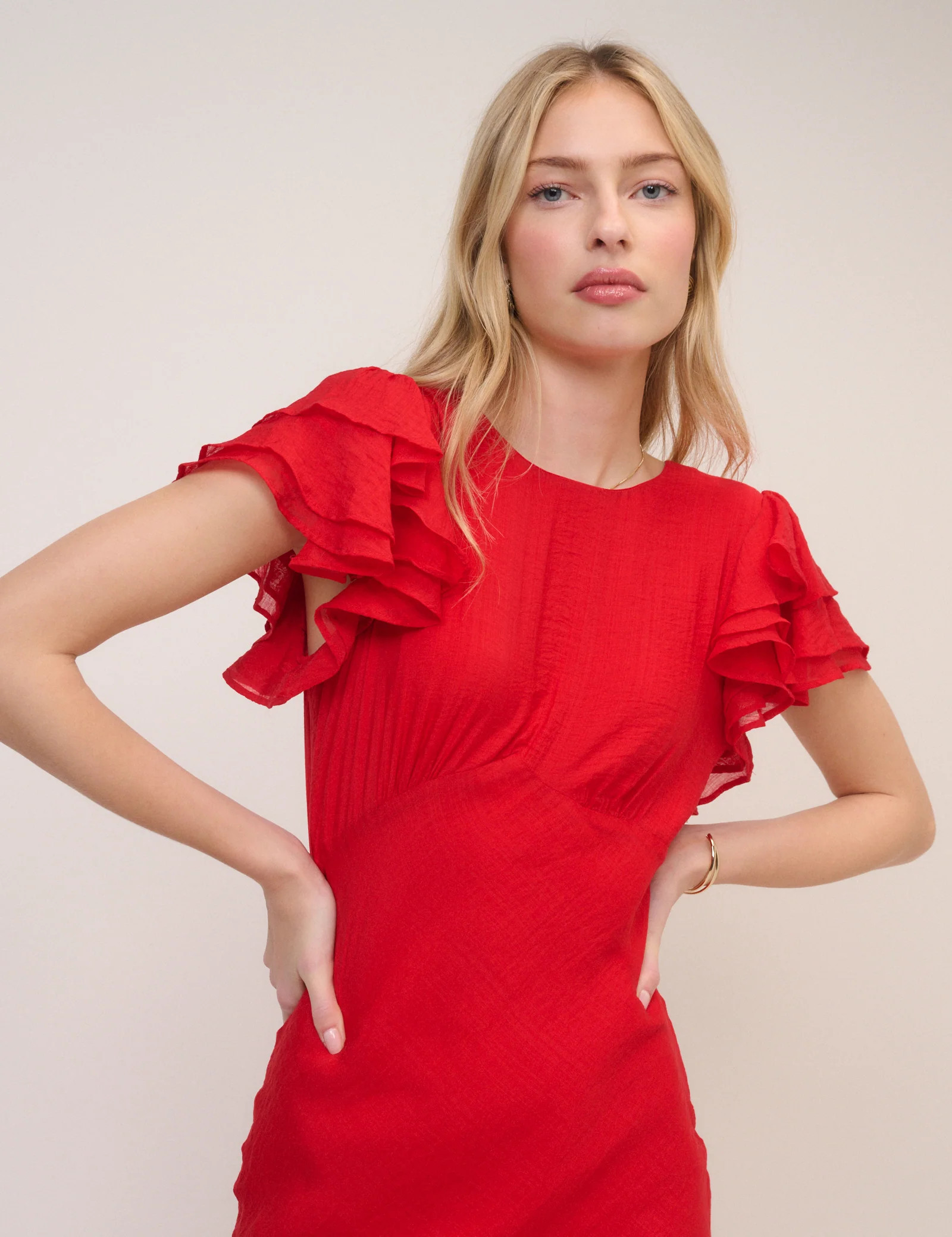 Red Frill Sleeve Lola Midi Dress | Nobody's Child